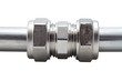 Water pipe plumbing union closeup isolated on white Water pipe plumbing union closeup isolated on white