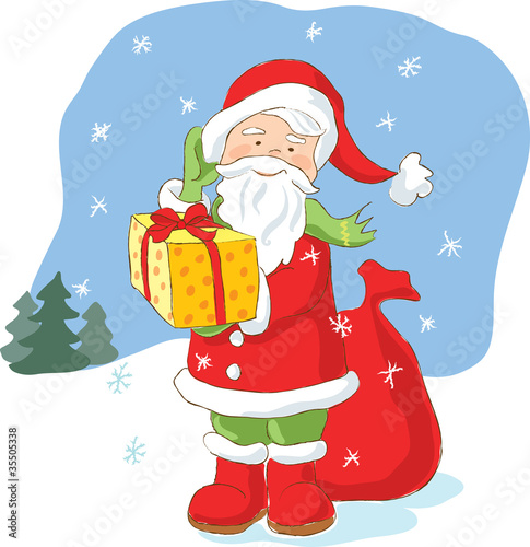 Vector: Santa Claus with Christmas present. Artistic vector illustration Santa Claus with Christmas present. Artistic vector illustration
