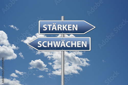 Illustration: Wegweiser - Stärken Schwächen Wegweiser - Stärken Schwächen