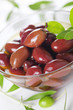 Black olives in oil closeup