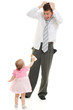 A young father with a baby on a white background.