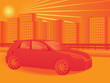 Car and cityscape