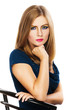 serious woman sitting chair