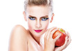 beautiful naked woman holding apple