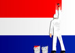 Illustration of a man figure painting the flag of Netherlands