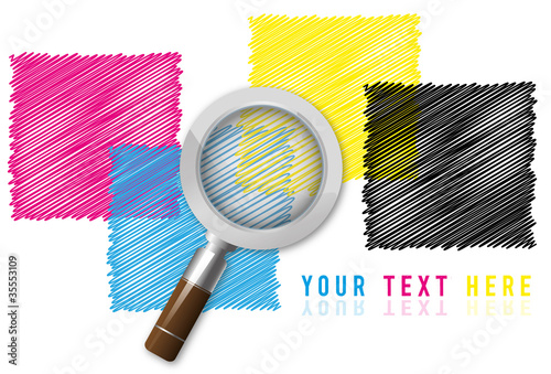 Vector: CMYK magnifying lens CMYK magnifying lens