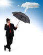 Man standing and protecting himself from disaster