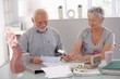 Senior couple calculating family budget Senior couple calculating family budget