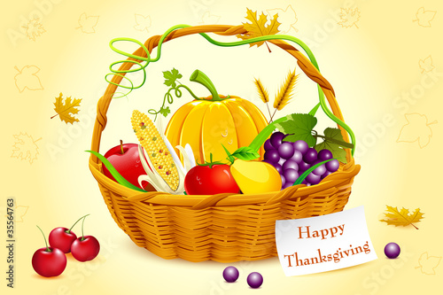 Vector: Basket Full of Thanksgiving Vegetable Basket Full of Thanksgiving Vegetable
