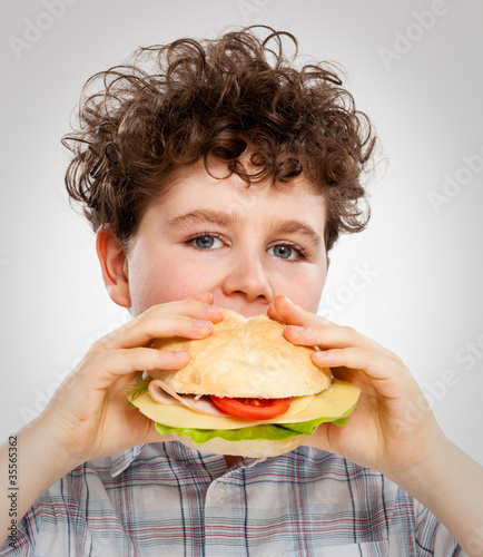 Photo: Boy eating big sandwich Boy eating big sandwich