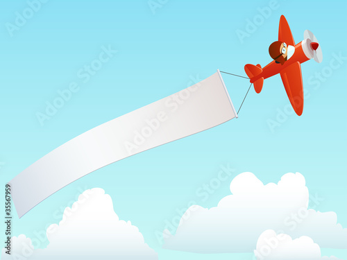 Vector: Red plane with advertising banner in sky Red plane with advertising banner in sky