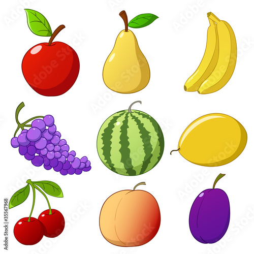 Vector: Set cartoon hand drawn fruits Set cartoon hand drawn fruits