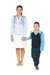 Mother and son going to school