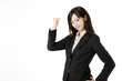 ガッツポーズの女性社員