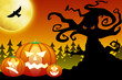 Illustration: Halloween pumpkins in scary forest Halloween pumpkins in scary forest