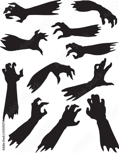 Vector: Scary zombie hands silhouettes set. Scary zombie hands silhouettes set.