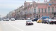 Movement of vehicles pedestrians at crossing during day