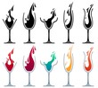 Glasses with different drinks. Colour and monochrome versions.
