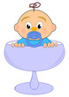 Baby boy with nipple in blue glass Baby boy with nipple in blue glass