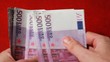 Hands of man souvenir banknote five hundred euros