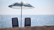 Video: Two deckchairs stand on beach under parasol Two deckchairs stand on beach under parasol