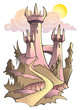 Castle, secure stronghold, lit by morning sun, vector Castle, secure stronghold, lit by morning sun, vector