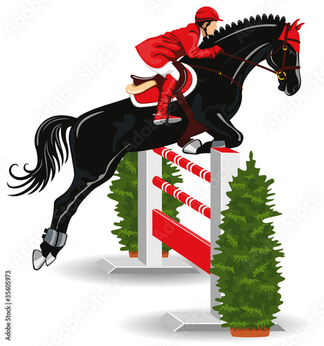 Vektor: Jumping horse and jockey Jumping horse and jockey