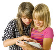 Teenage girls using touchpad. PC tablet