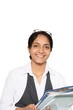 Young Indian business woman, happily holding files.