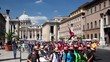 People are on international pilgrimage on street of Rome People are on international pilgrimage on street of Rome