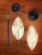ink, two dry leaves and brush