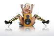 Glamorous young girl in headphones with speaker Glamorous young girl in headphones with speaker