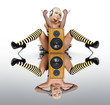 Sexy young girl with speakers, full different reflection Sexy young girl with speakers, full different reflection