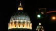 Domes St. Peters Basilica and traffic lights in Rome