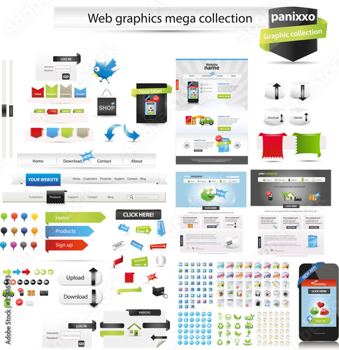 Vector: Large mix of web graphics and editable web templates Large mix of web graphics and editable web templates