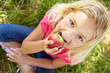 Portrait of happy girl with apple