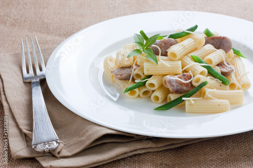 Photo: Macaroni with sausage and green beans Macaroni with sausage and green beans