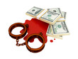 Shackles, dollar pack and bloody stain.