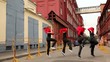 Dance team dance synchronously in modern style