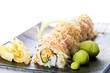 Raw fish on a sushi roll