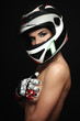 Woman in biker helmet