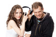 man, girl, headphones