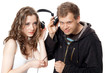man, girl, headphones