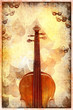 Fondo con violino e maschere per teatro, musica, spettacolo