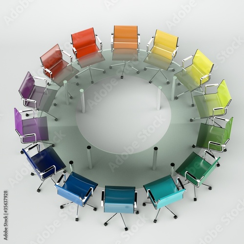 Foto: Bürodesign - Konferenztisch bunt Bürodesign - Konferenztisch bunt
