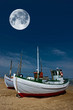 a photo of moonlight, fisher boat and the ocean