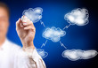 Business man drawing cloud network on white board