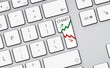 Chart stock arrows icon, button on white keyboard
