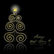Abstract golden christmas tree on black background
