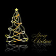Abstract golden christmas tree on black background